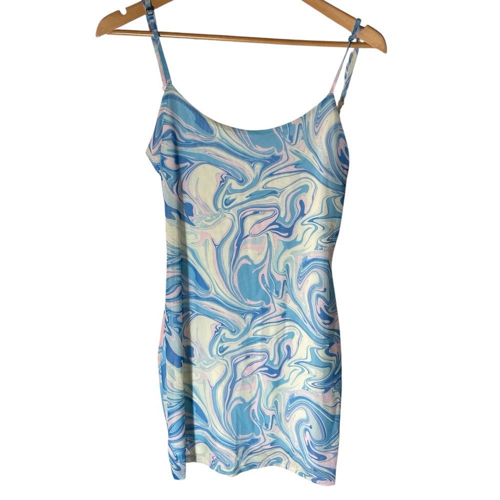X5- blue pink white design strap dress So Large L